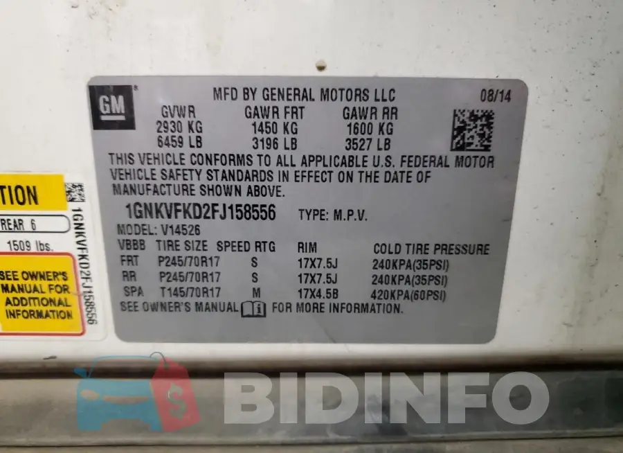 1GNKVFKD2FJ158556 Photo# 13