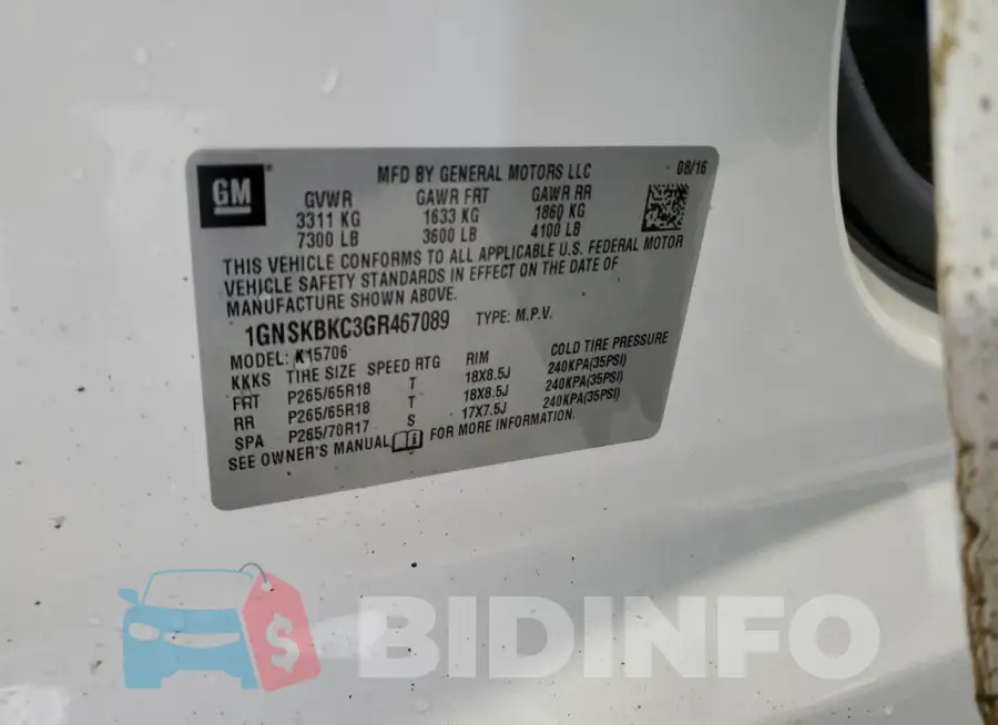 1GNSKBKC3GR467089 Photo# 12