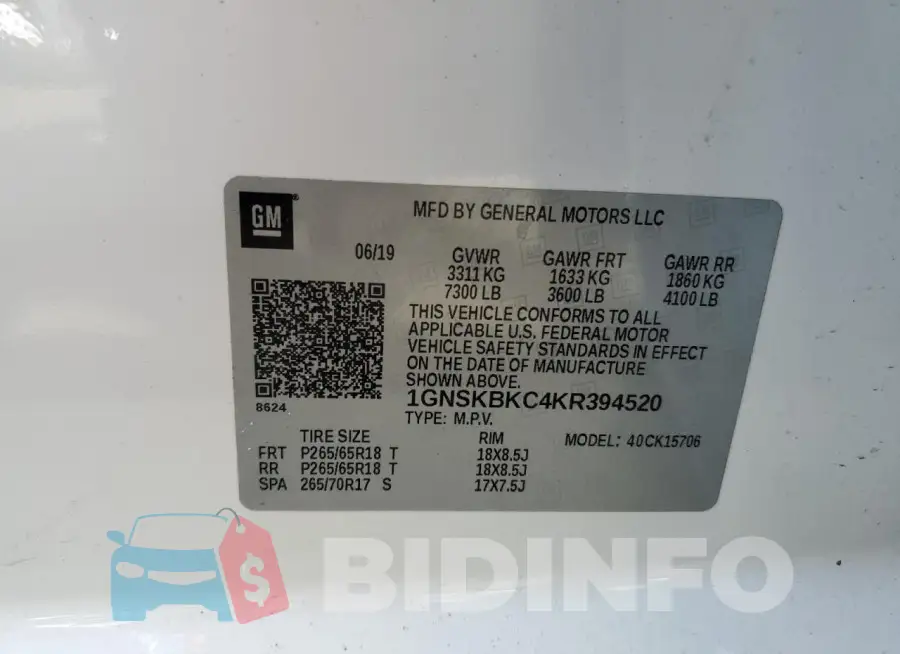 1GNSKBKC4KR394520 Photo# 13