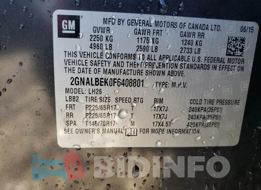 2GNALBEK0F6408801 Photo# 14