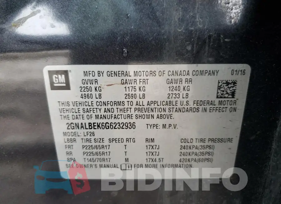 2GNALBEK6G6232936 Photo# 13