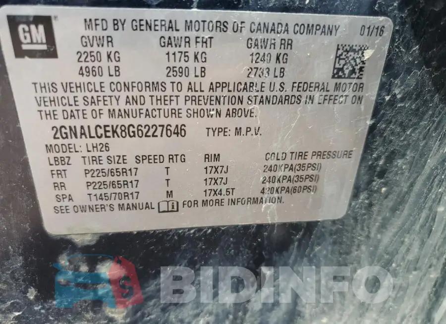 2GNALCEK8G6227646 Photo# 13