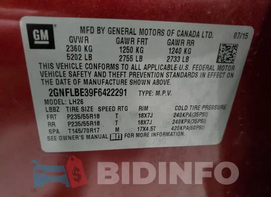 2GNFLBE39F6422291 Photo# 14