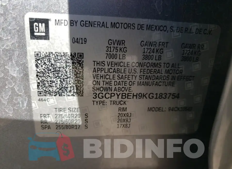 3GCPYBEH9KG183754 Photo# 12