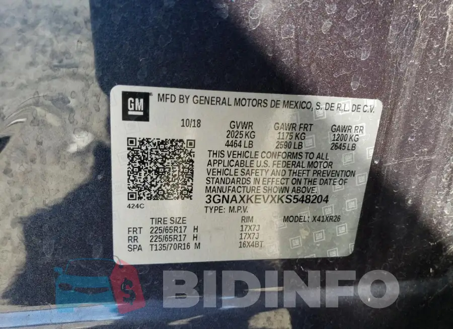 3GNAXKEVXKS548204 Photo# 13