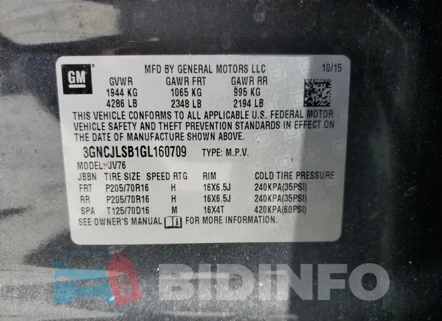 3GNCJLSB1GL160709 Photo# 13