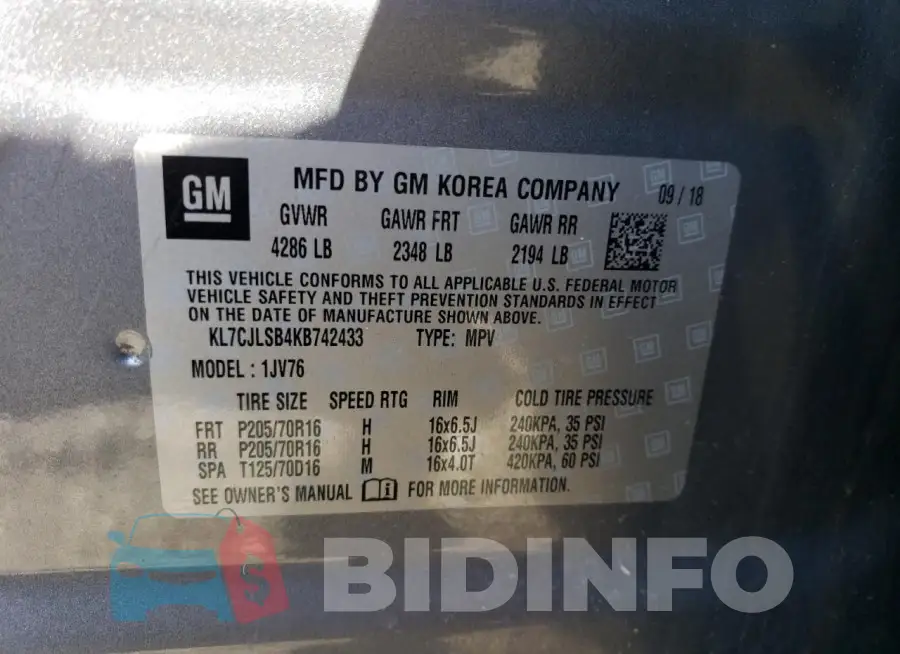 KL7CJLSB4KB742433 Photo# 12