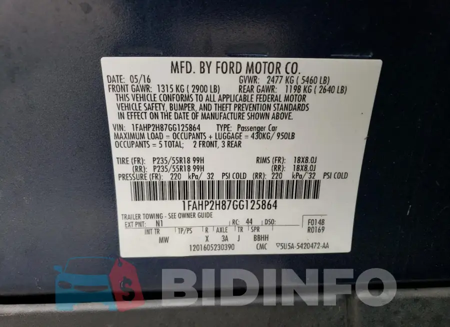 1FAHP2H87GG125864 Photo# 12