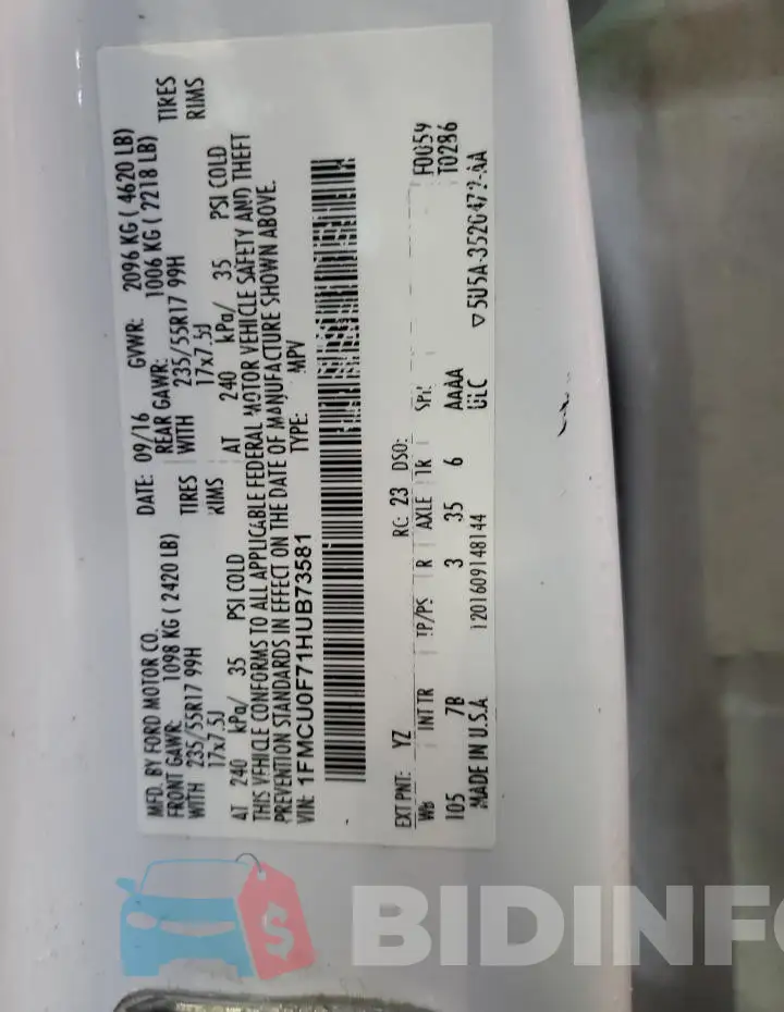 1FMCU0F71HUB73581 Photo# 12