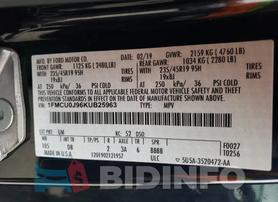 1FMCU0J96KUB25963 Photo# 13