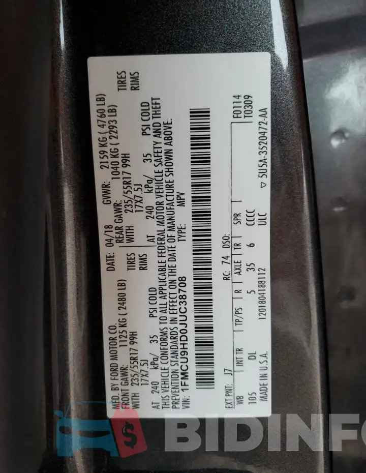 1FMCU9HD0JUC38708 Photo# 12