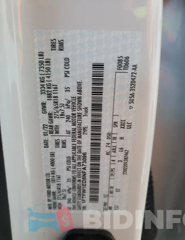 1FTFW1ED8NFA73096 Photo# 12