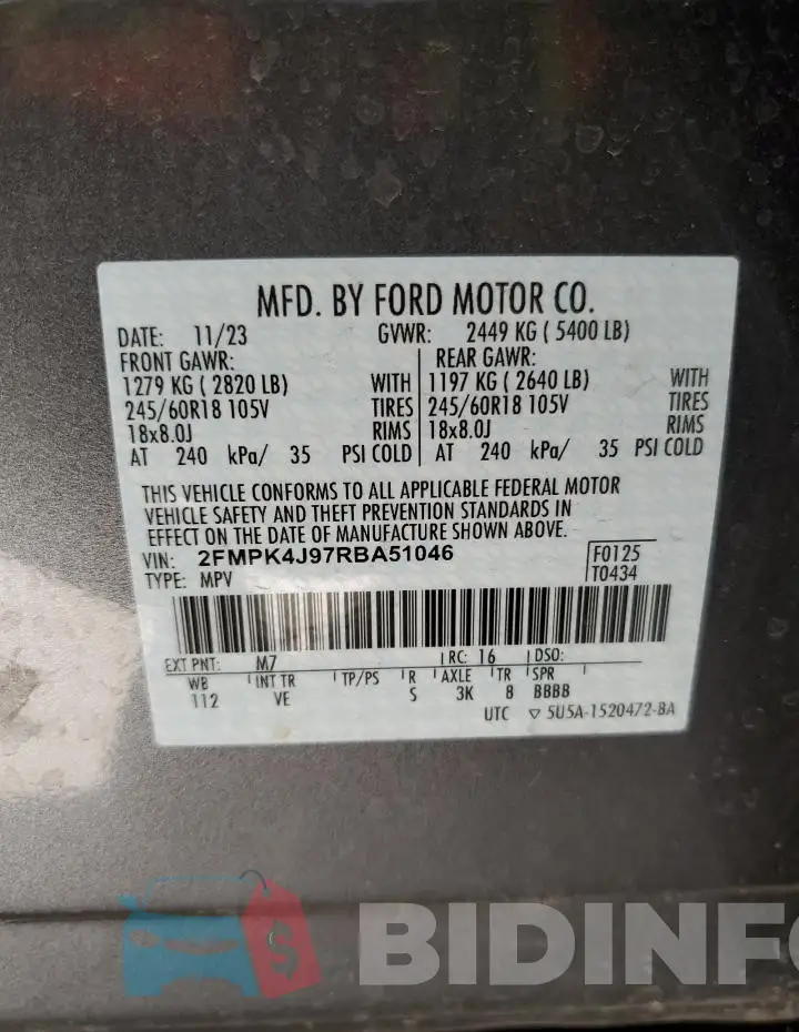 2FMPK4J97RBA51046 Photo# 12