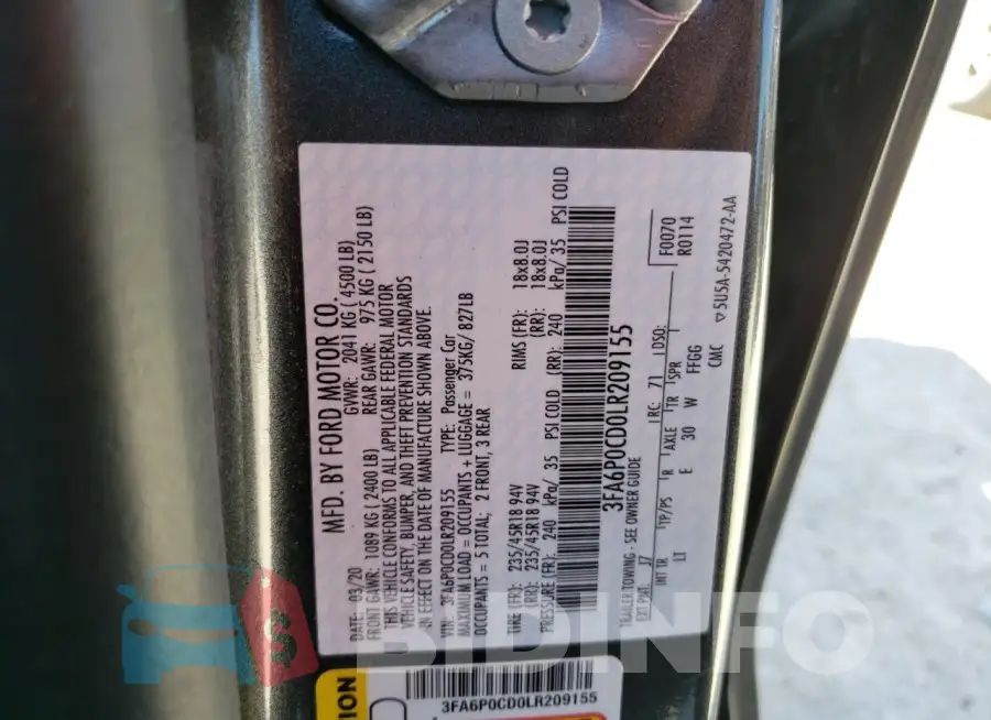 3FA6P0CD0LR209155 Photo# 13