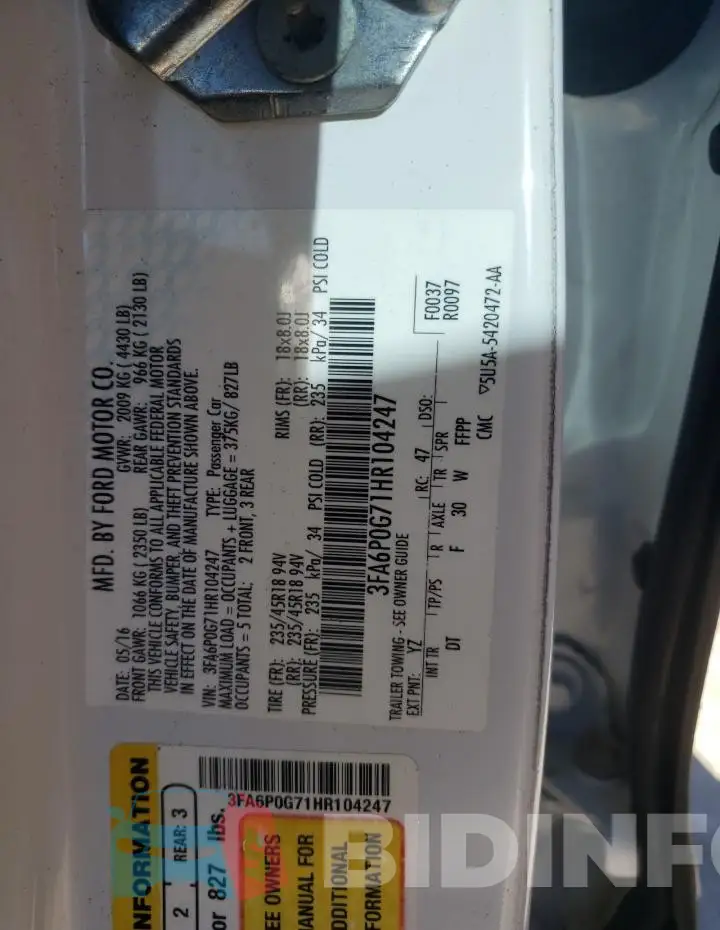 3FA6P0G71HR104247 Photo# 12