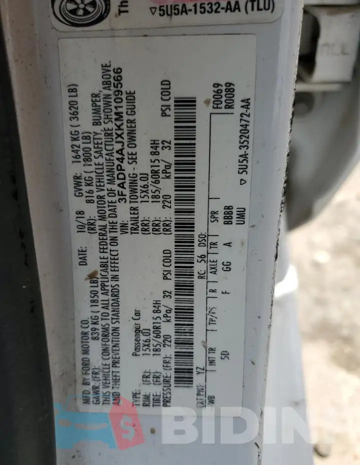 3FADP4AJXKM109566 Photo# 12