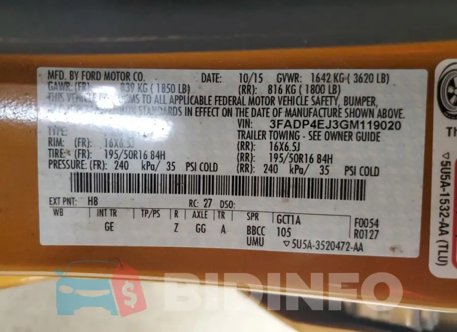3FADP4EJ3GM119020 Photo# 12