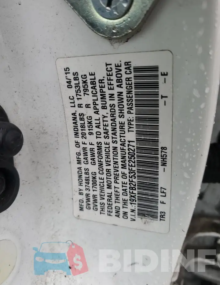 19XFB2F53FE250271 Photo# 12
