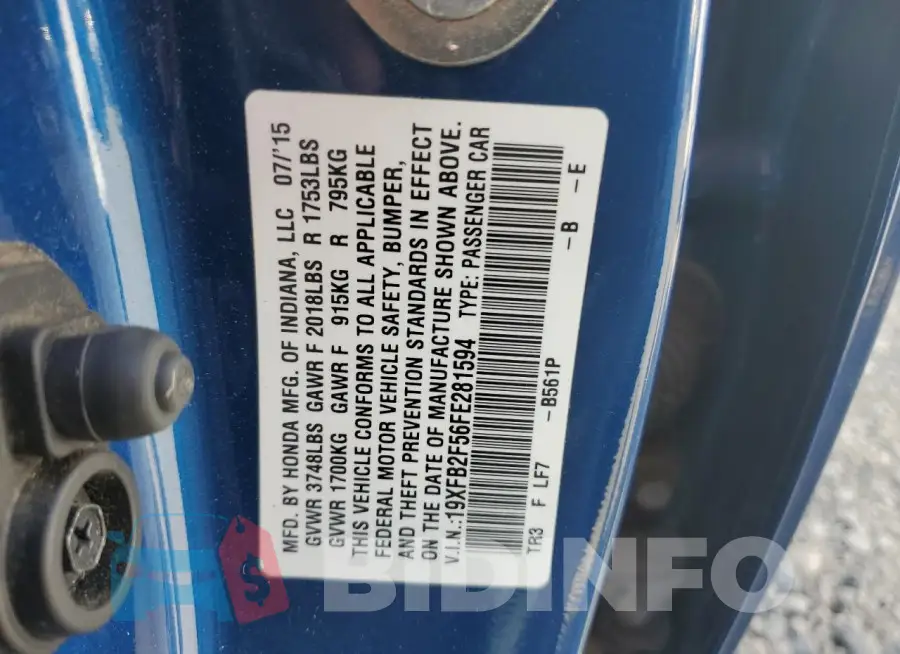 19XFB2F56FE281594 Photo# 12