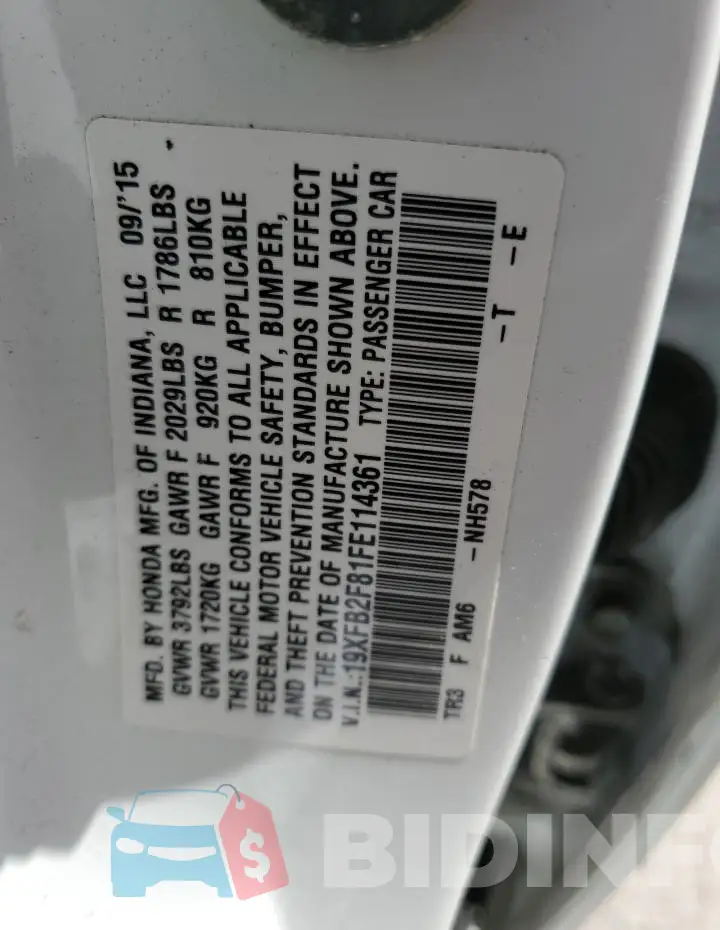 19XFB2F81FE114361 Photo# 12