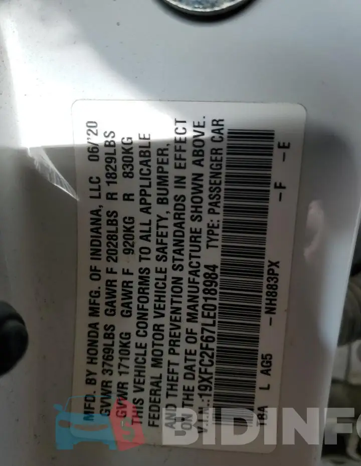 19XFC2F67LE018984 Photo# 13