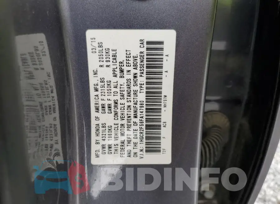 1HGCR2F56FA147980 Photo# 12