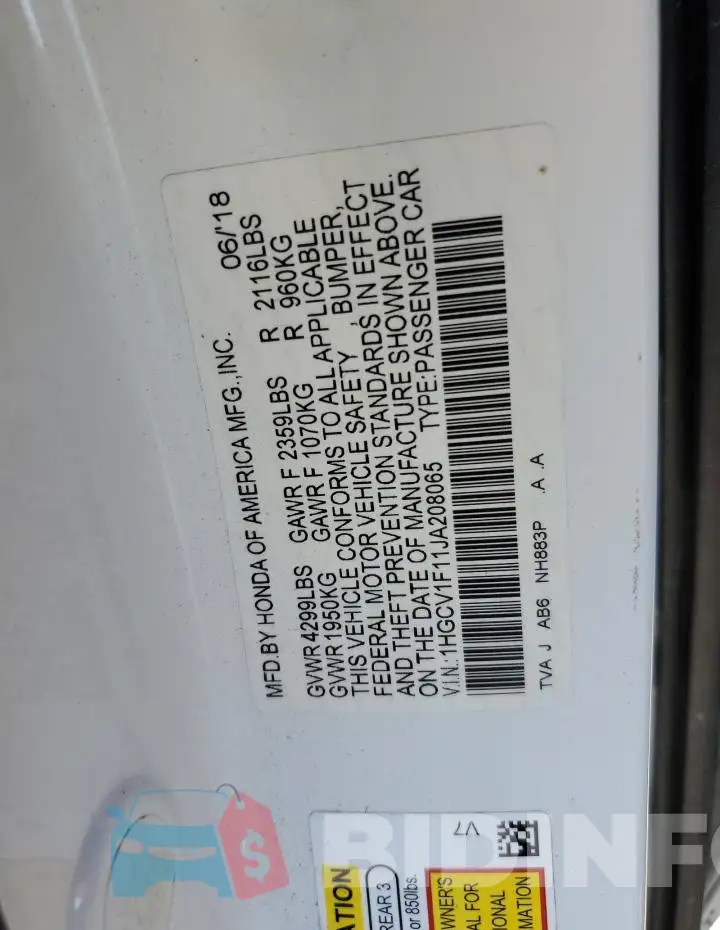 1HGCV1F11JA208065 Photo# 13