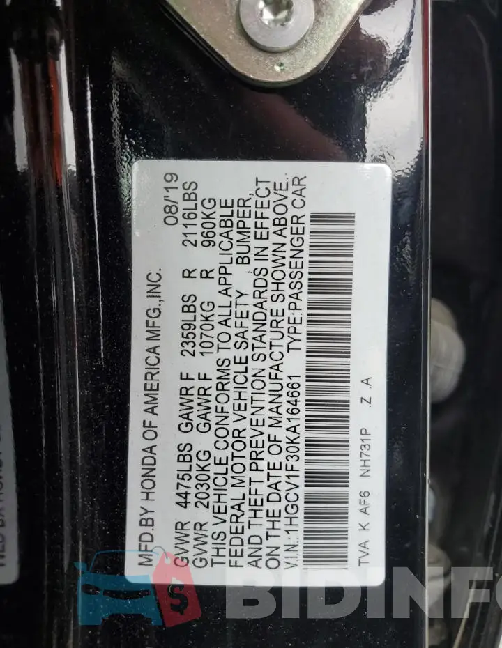 1HGCV1F30KA164661 Photo# 12