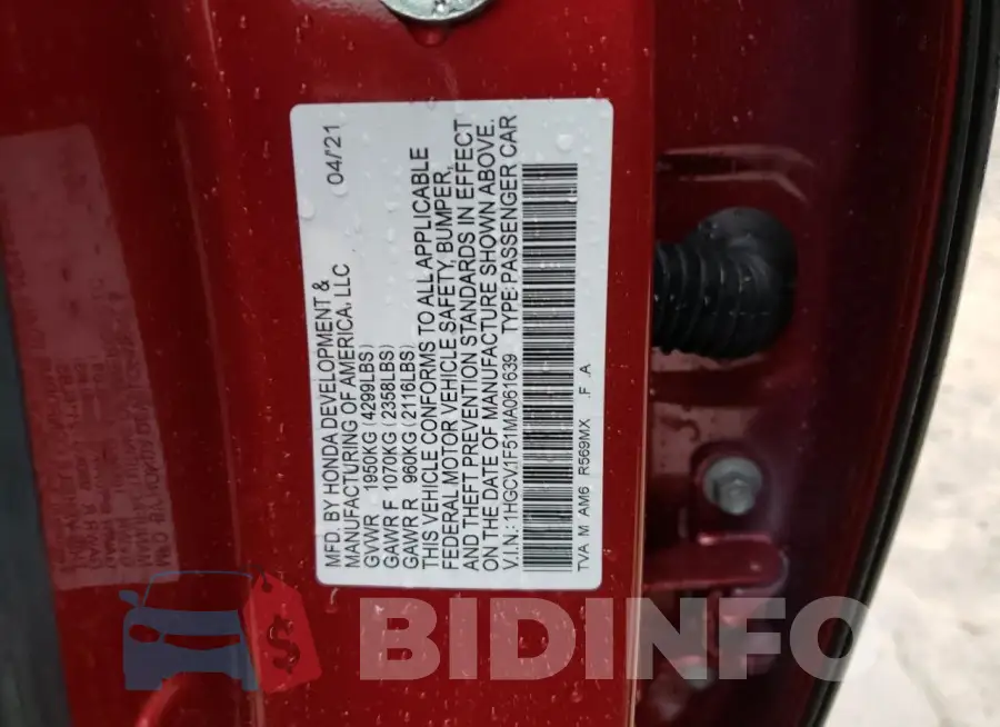1HGCV1F51MA061639 Photo# 12