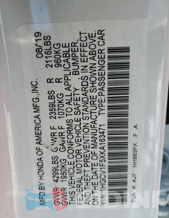 1HGCV1F5XKA163471 Photo# 12
