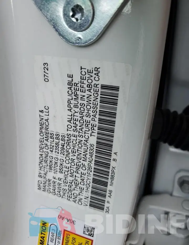 1HGCY1F26PA048306 Photo# 12