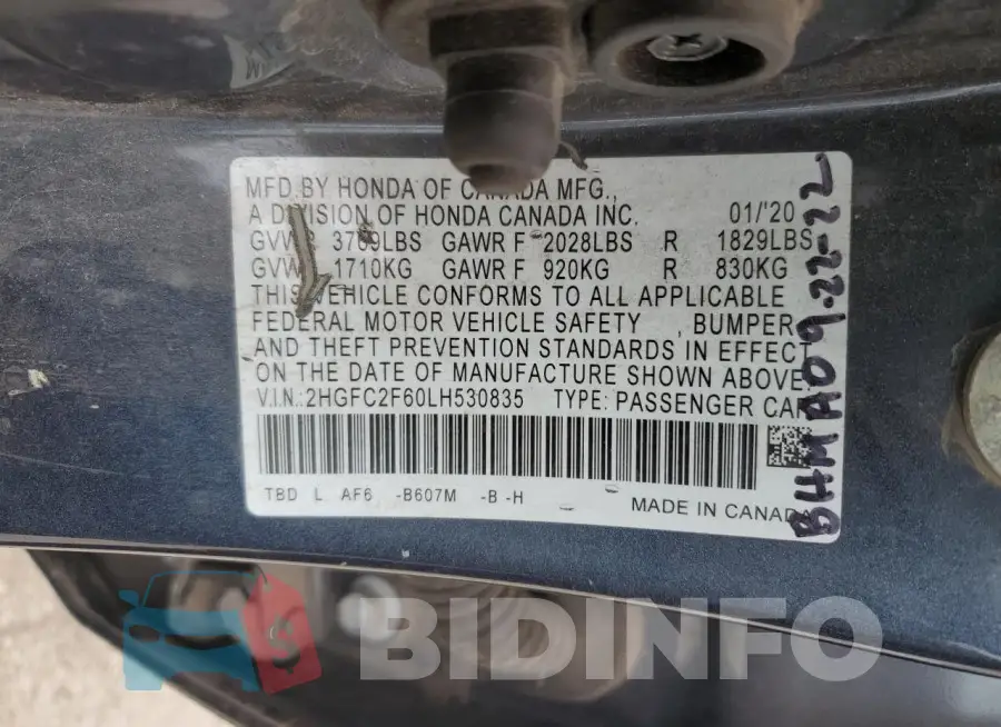 2HGFC2F60LH530835 Photo# 12