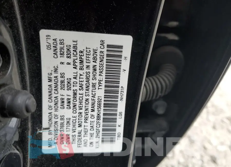 2HGFC2F88KH566921 Photo# 12