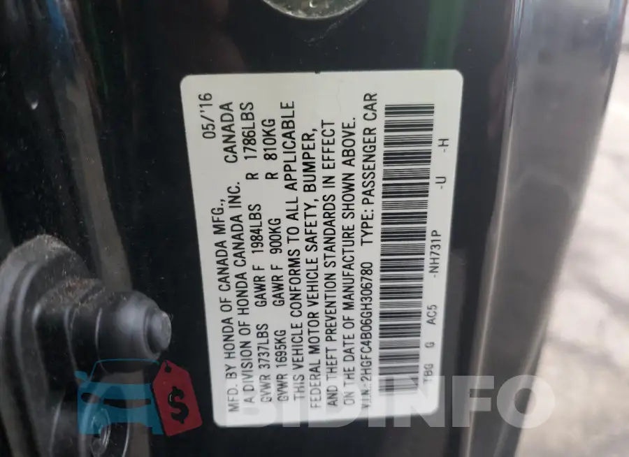 2HGFC4B06GH306780 Photo# 12