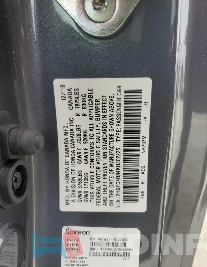 2HGFC4B84KH302225 Photo# 12