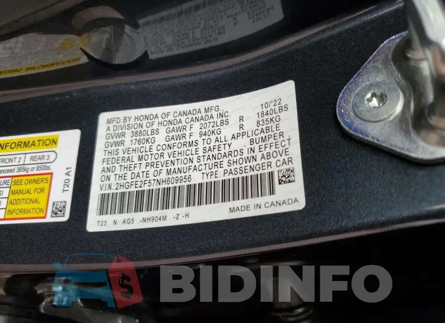 2HGFE2F57NH609956 Photo# 13