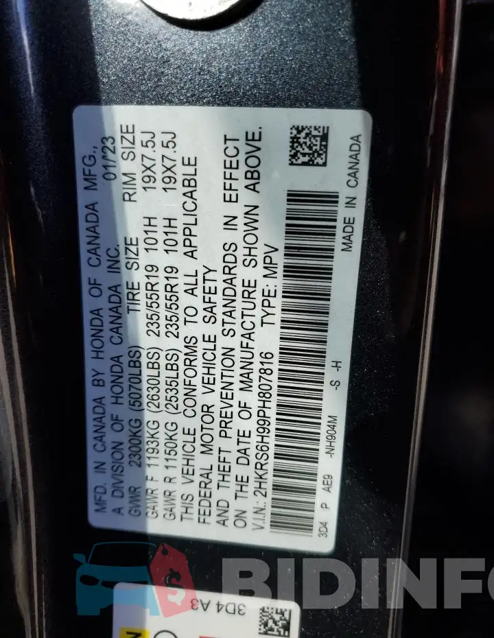 2HKRS6H99PH807816 Photo# 13