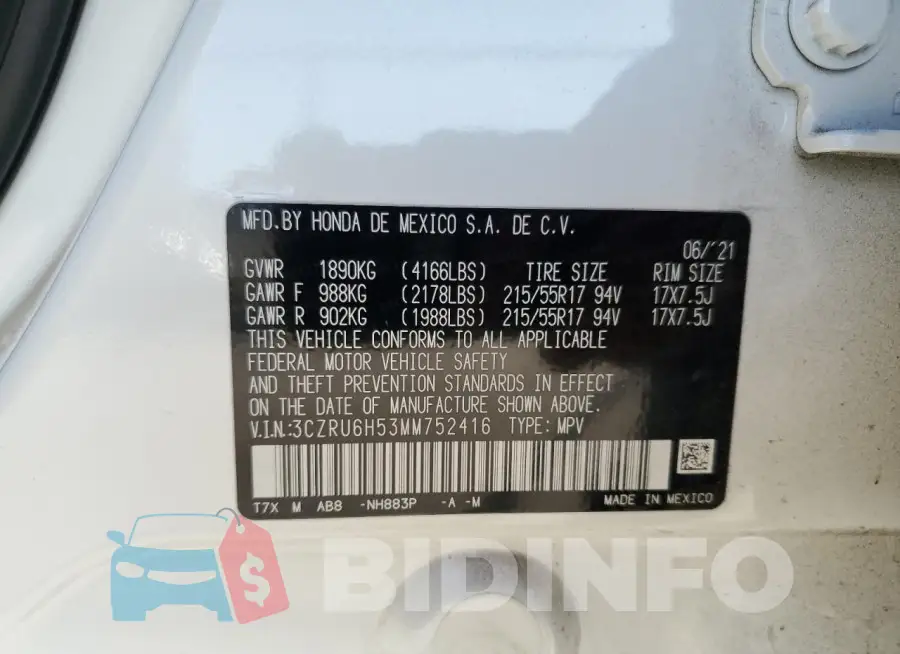 3CZRU6H53MM752416 Photo# 13