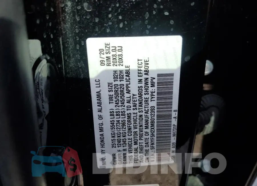 5FNYF5H2XMB012393 Photo# 12