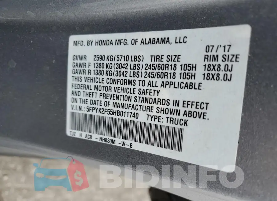 5FPYK2F55HB011740 Photo# 12