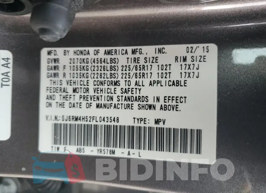 5J6RM4H52FL043548 Photo# 13
