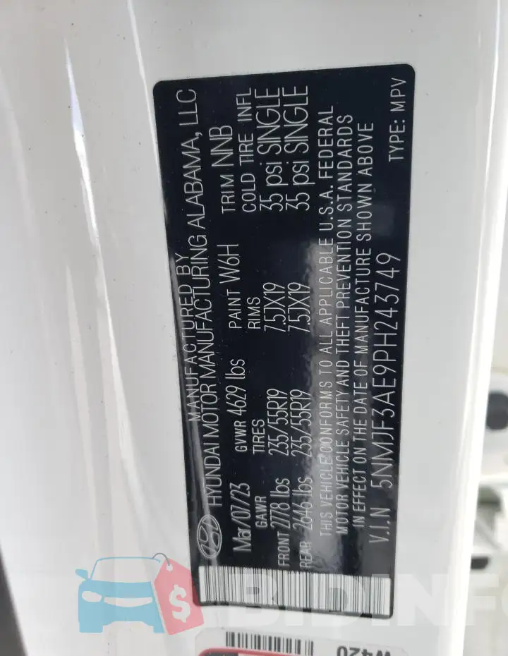 5NMJF3AE9PH243749 Photo# 12