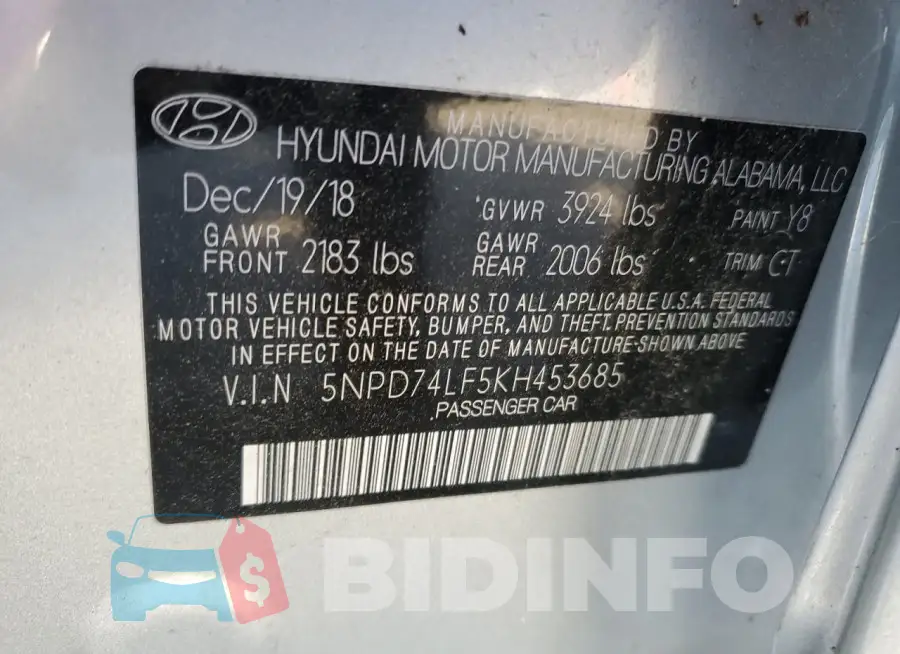5NPD74LF5KH453685 Photo# 12