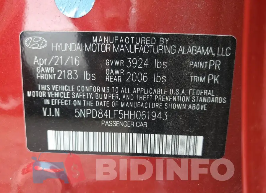 5NPD84LF5HH061943 Photo# 12