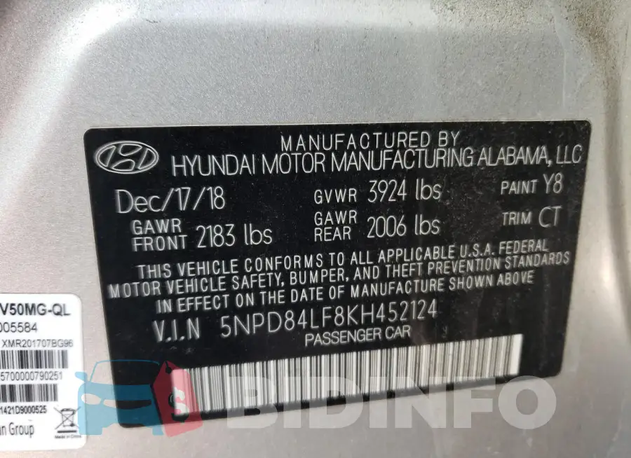 5NPD84LF8KH452124 Photo# 12