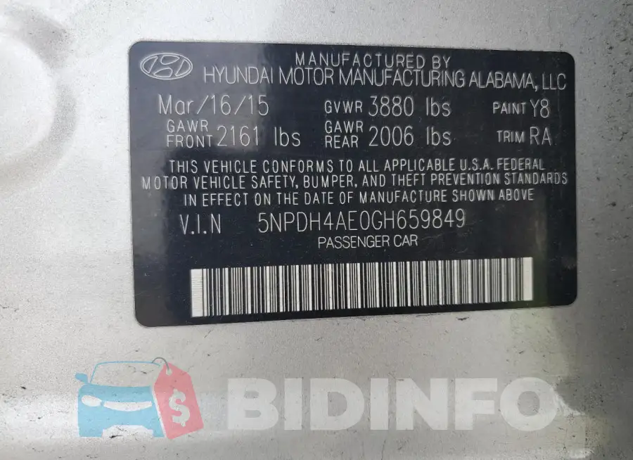 5NPDH4AE0GH659849 Photo# 12
