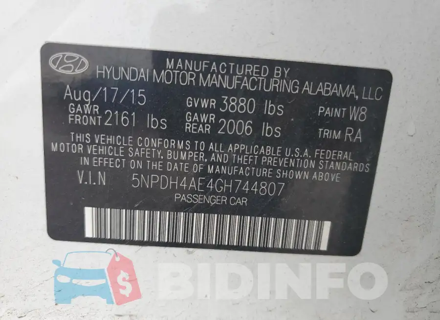 5NPDH4AE4GH744807 Photo# 12