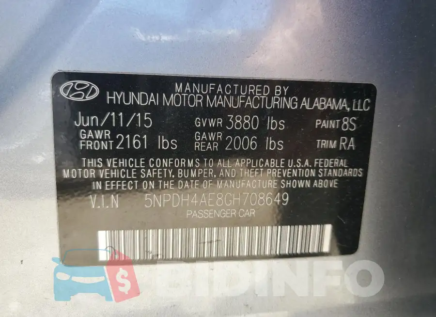 5NPDH4AE8GH708649 Photo# 12