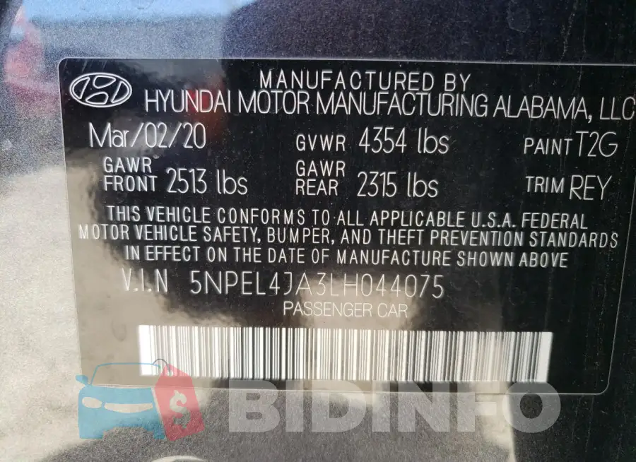 5NPEL4JA3LH044075 Photo# 12