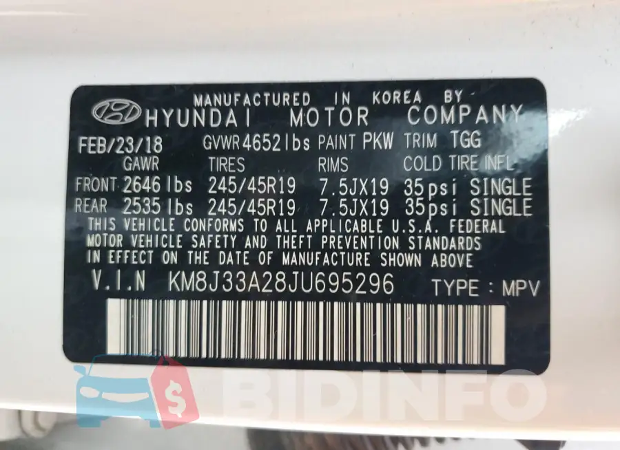 KM8J33A28JU695296 Photo# 13